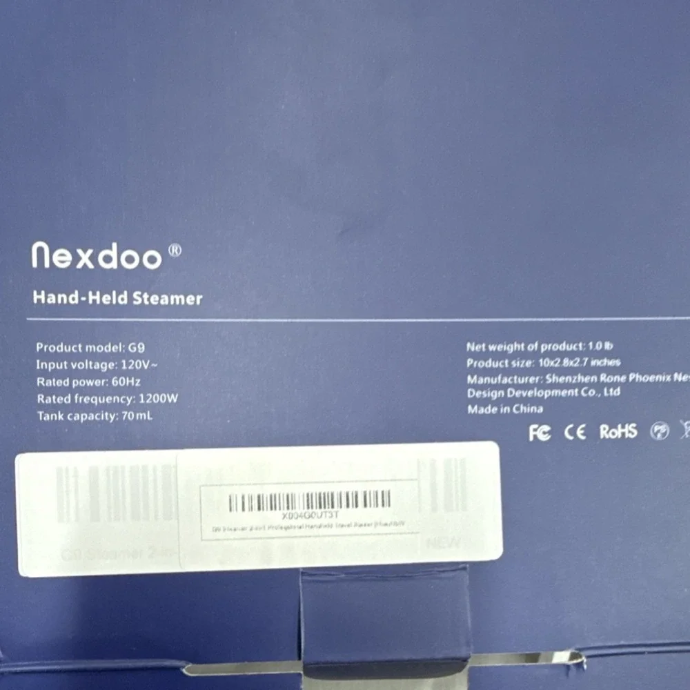 Nexdoo‎ G9 Hand-Held Steamer Blue 1200W 120V 70mL Corded On/Off Switch Garment